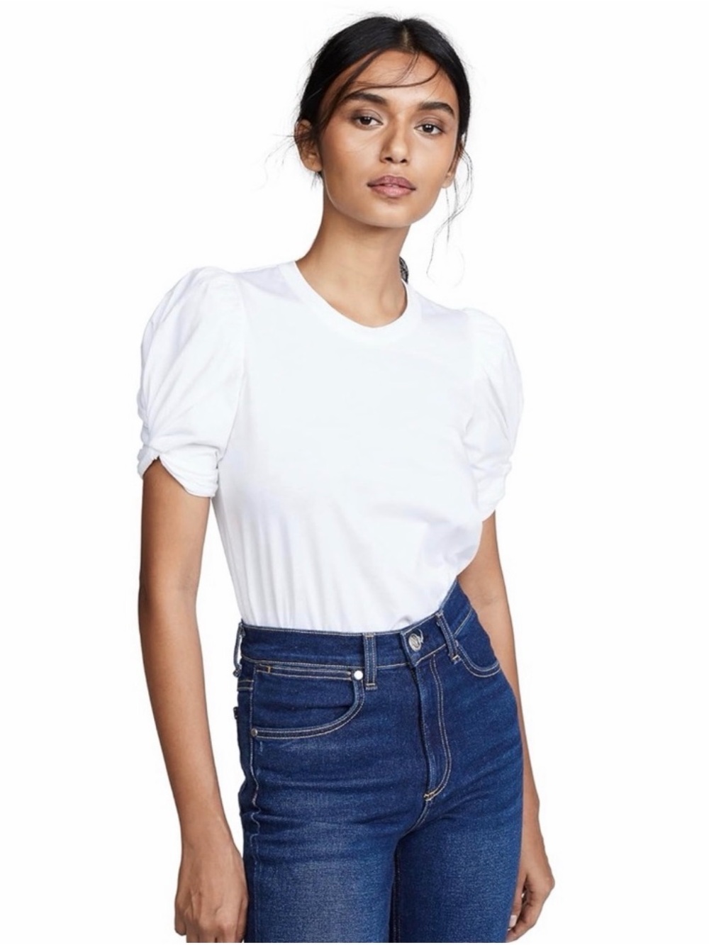A.L.C. Kati Ruched Puff Sleeve Tee - White